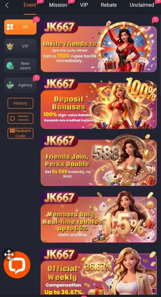 Online earning and gaming platform JK667 Game showing colorful game icons and wallet section