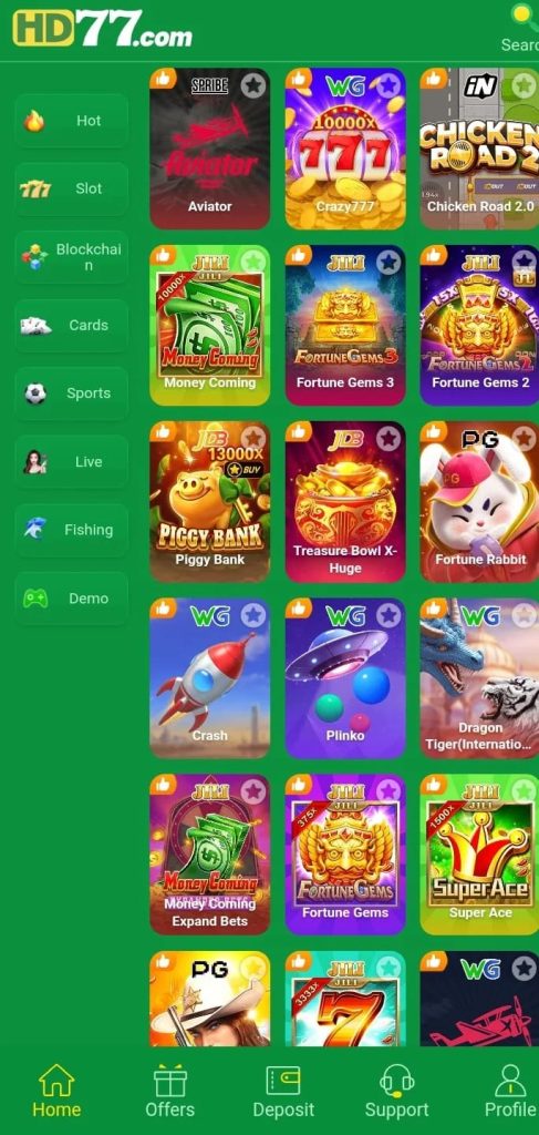Create account on HD77 Game using mobile number and password