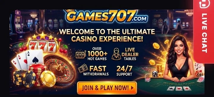 707 Game APK mobile app screen showing online earning games, rewards, and casino-style gameplay interface