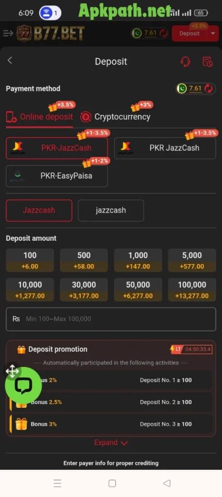 B77.Bet Game APK 2026 interface showing Android gameplay and rewards