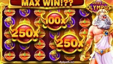 Gates of Olympus Android game interface with multiplier symbols