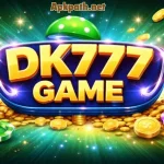 DK777 Game 2026 feature image showing bold colorful app name with coins and casino chips
