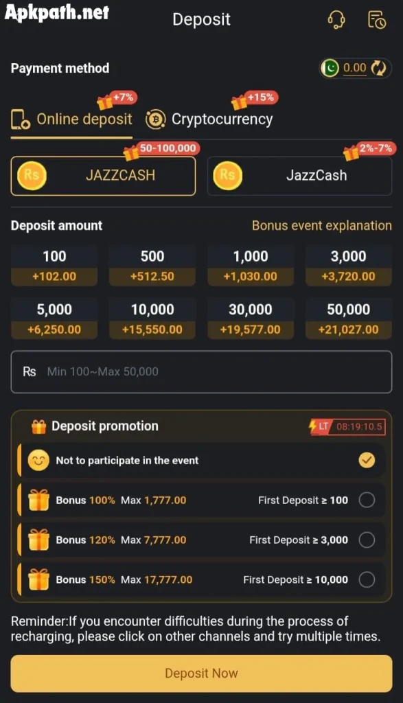 Goldsbet Game APK 2026 Android app live chat and wallet features screenshot
