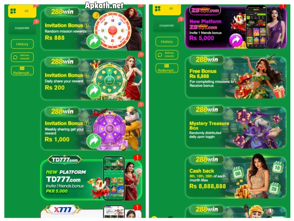 288Win Game wallet and rewards screen