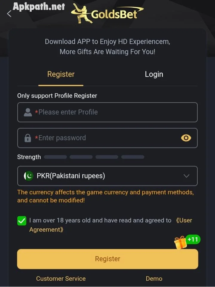 Goldsbet Game 2026 showing sports betting and live casino interface on Android
