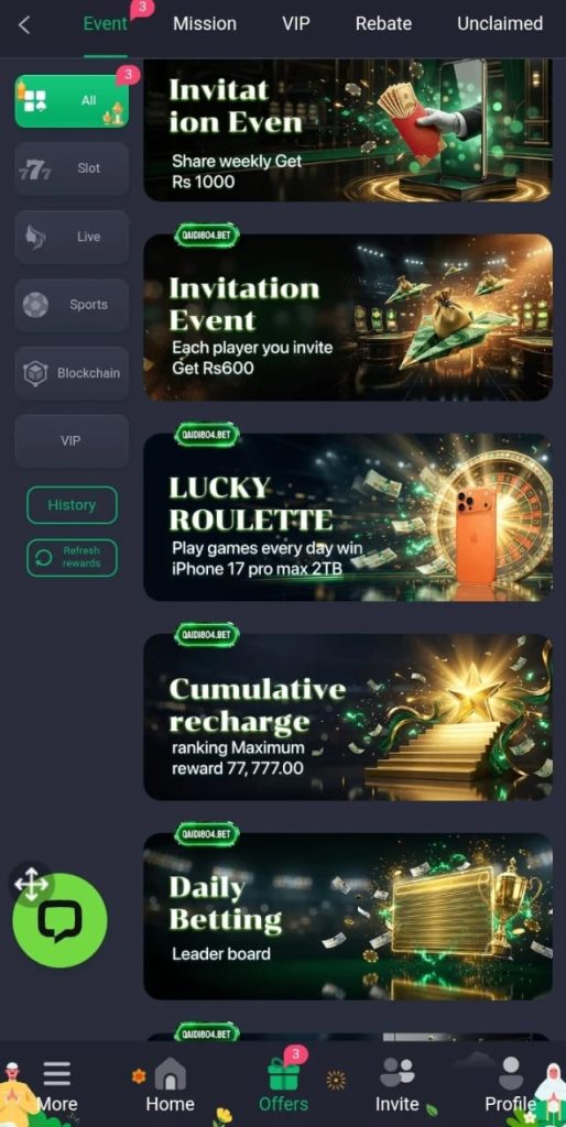 Qaidi804VIP Game APK – mobile earning platform with daily bonuses, spin wheel, and lucky number games