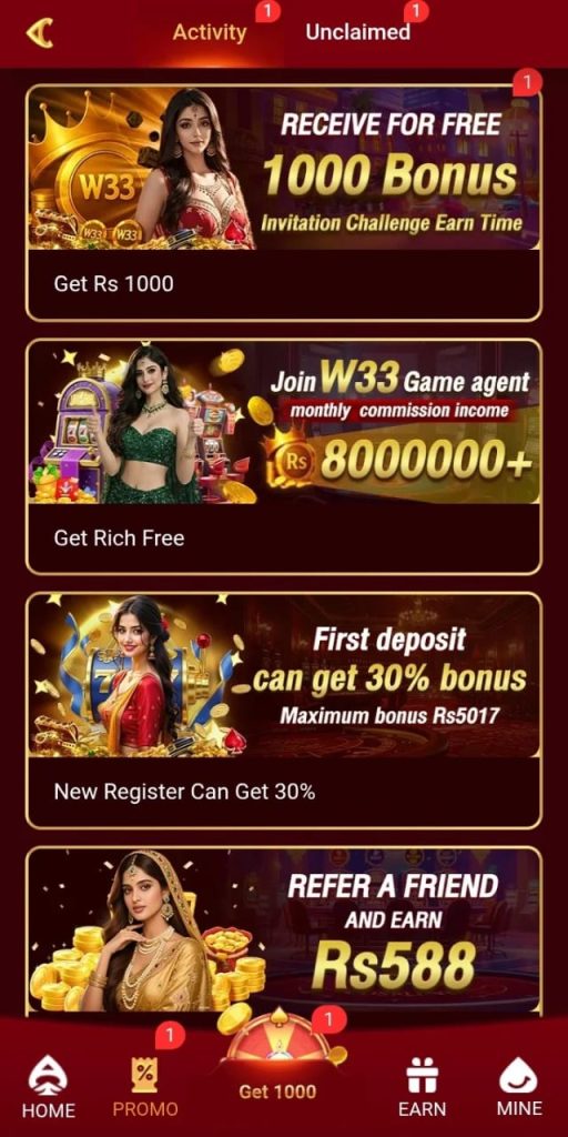 W33 Game APK mini game screen showing color prediction and fast gameplay