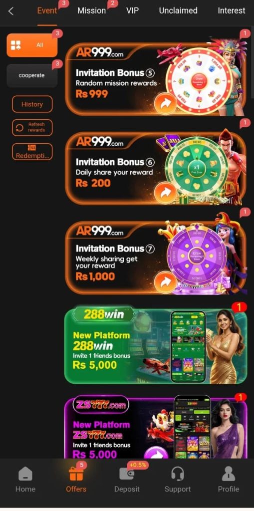 AR999 Game APK referral bonus system