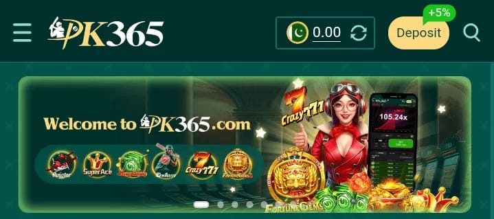 PK365 Game APK 2026 Android interface showing game dashboard with earning and reward options on mobile screen