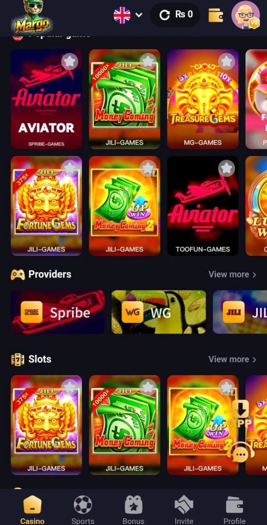 Online earning game interface of Margo Game showing real cash gameplay, spin and win lottery system, and prediction-based rewards