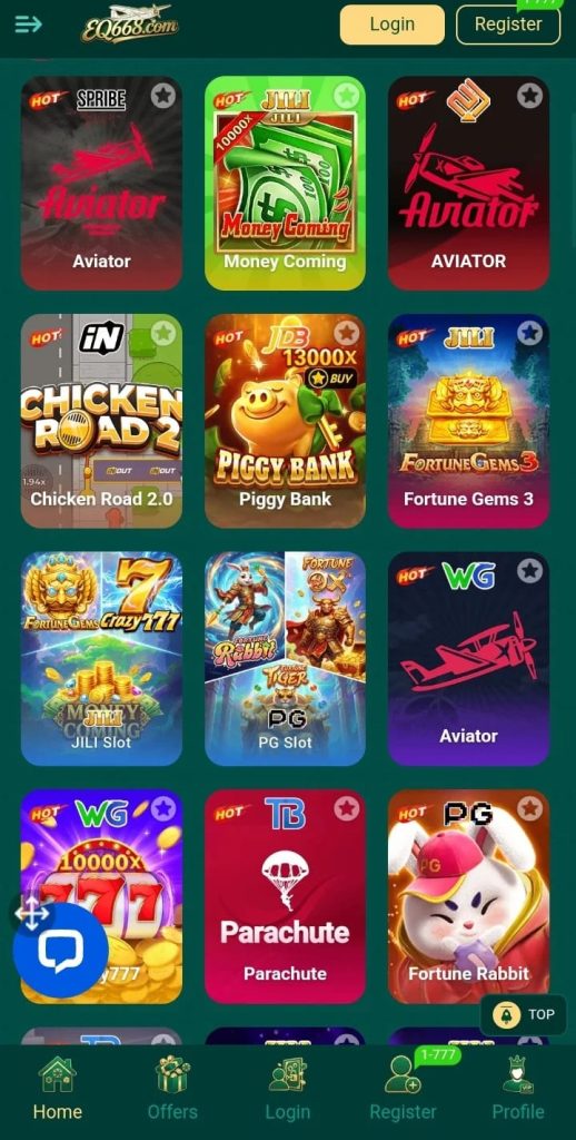 Real money earning app EQ668 Game APK interface with gaming dashboard and user-friendly layout 2026 update