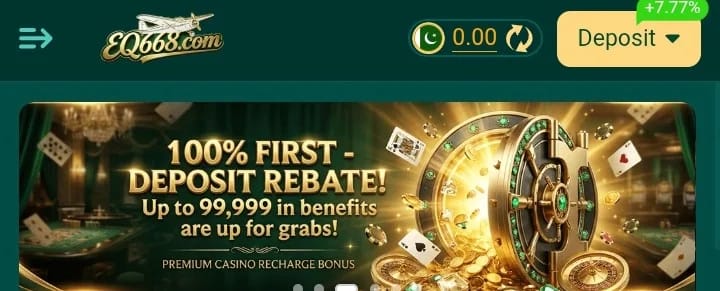 Mobile interface of EQ668 Game APK earning app with prediction games and reward system for Pakistani users